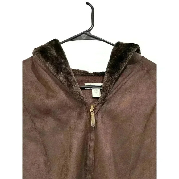 - Coldwater Creek Ultra Plush Hooded Coat in Brown, Size L,  NWT - Picture 3 of 9